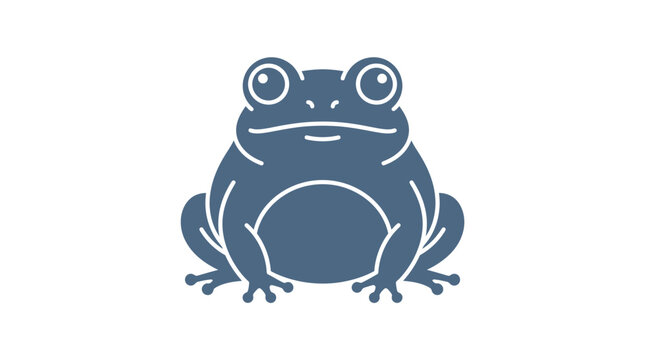 A simple blue illustration of a cute sitting garden frog icon