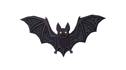 Fototapeta premium Cute cartoon bat with big wings and glowing eyes, flying in the night sky illustration