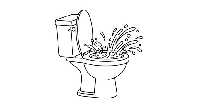 Toilet with splashing water black line art silhouette lavatory commode