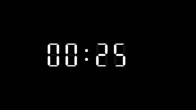 Digital 7-Segment Countdown Timer Black Background - Retro White Alarm Clock Display