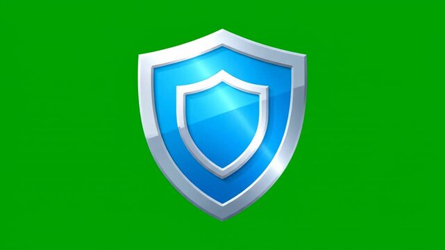 A blue shield icon with a silver border on a green background