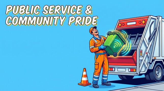 Worker tipping bin into garbage truck rear with pride and dedication  