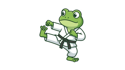 Fototapeta premium A cute green frog performs a powerful martial arts side kick