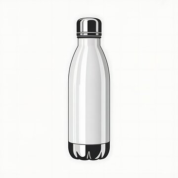 Vector Realistic 3d White, Silver and Black Empty Glossy Metal Reusable Water Bottle with Silver Bung Set Closeup Isolated on White Background. Design template of Packaging Mockup. Front View