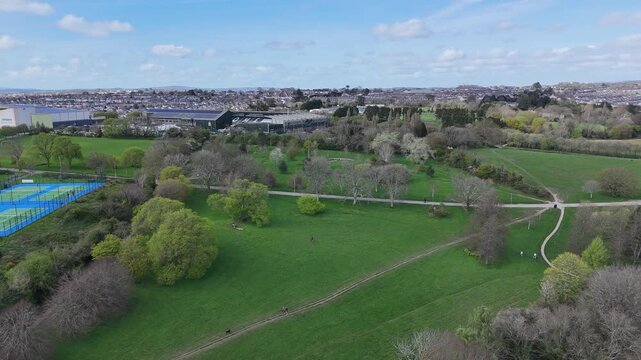 Summer Town Park Field View Drone Footage