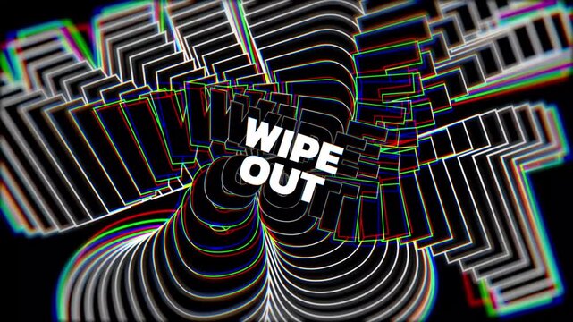 Digital text animation wipe out transition effect on dark background motion