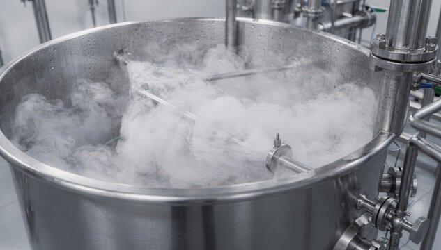 Medium shot showing steam sanitizing stage in CIP tank cleaning with vapor filling mixing vessel to sterilize surfaces and guarantee contaminationfree operation.