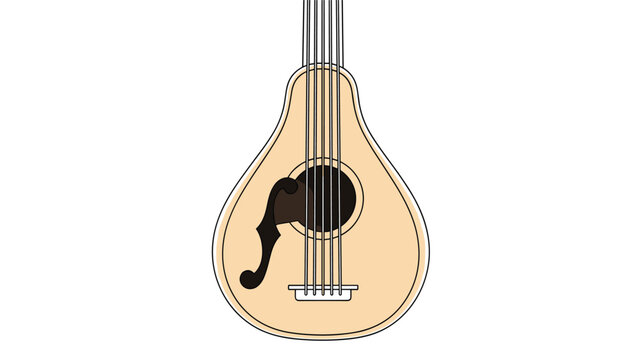 Elegant mandolin instrument is shown from the front, highlighting its teardrop shape, sound hole, and fine strings on a wooden body.