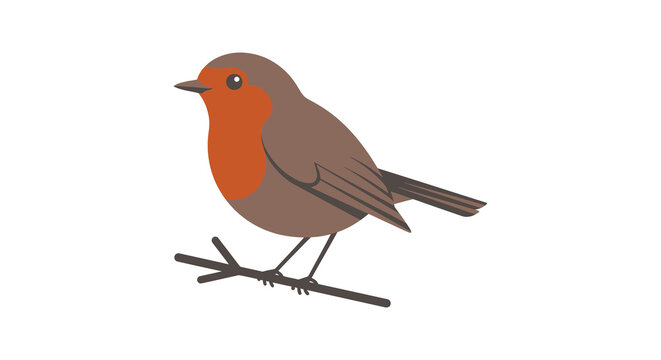European robin perched on a branch flat vector silhouette bird