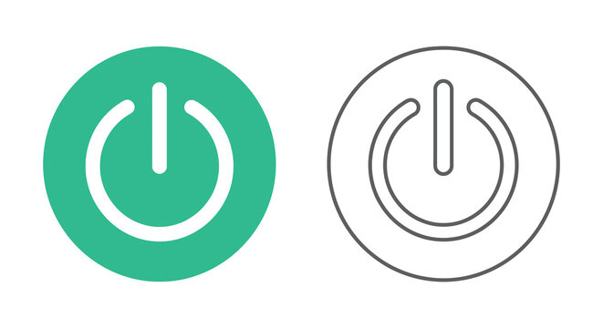 Power button icon with teal fill and black outline flat silhouette