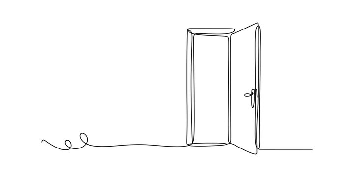 Minimalist continuous line drawing of an open door representing a new beginning and opportunity isolated on a white background for creative design Vector, illustration