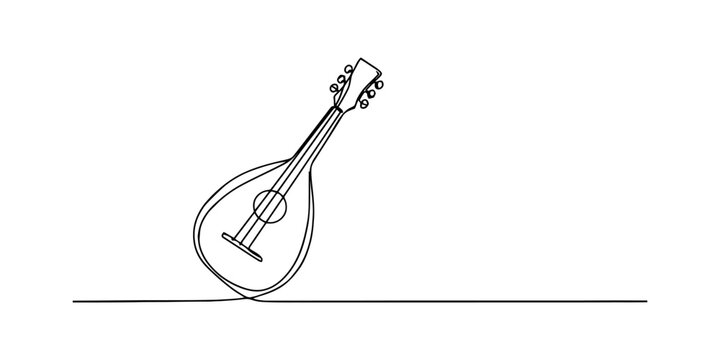 A simple continuous line drawing of a musical mandolin instrument with a clean artistic sketch style for creative design projects and musical concepts Vector, illustration