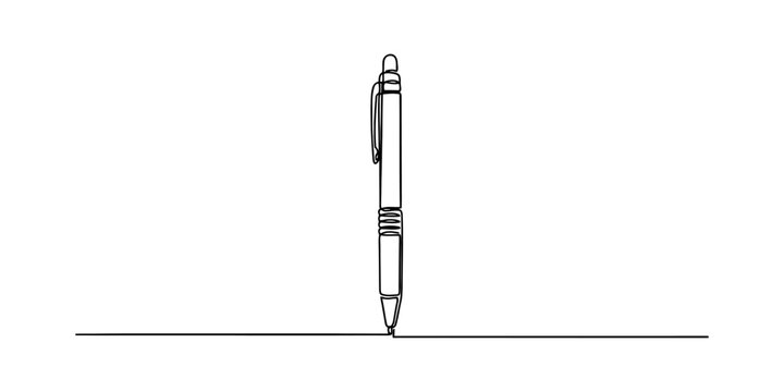 A single continuous line drawing of a ballpoint pen creating a straight line on paper isolated on a white background Vector, illustration
