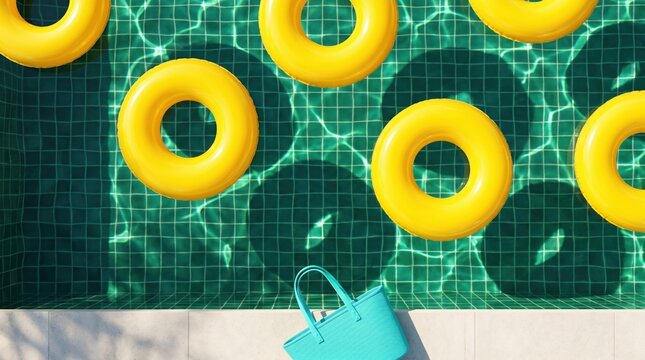 Yellow pool floats in turquoise water