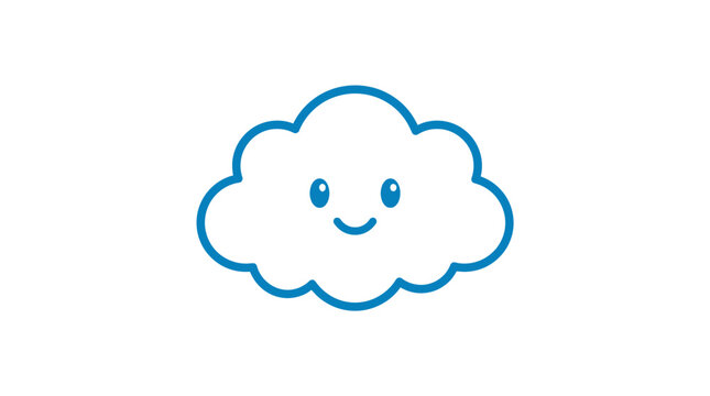 A smiling blue cloud illustration with eyes and a face is depicted.