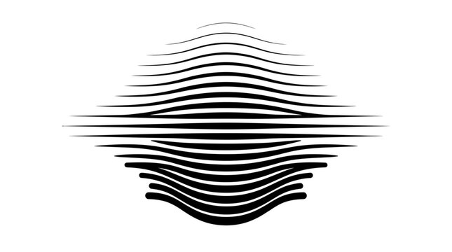 A minimalist abstract design features many parallel black wavy lines