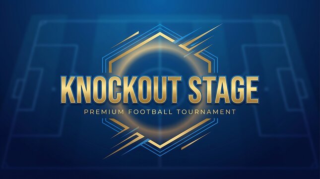 Knockout stage premium football tournament with gold text on blue background, football 2026, And, Football 2026, World Cup 2026, World Cup, FIFA World Cup 2026, Football final 2026