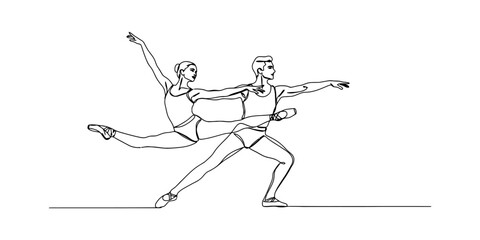 Continuous line drawing of a ballet couple dancing together showing a graceful performance of a man and woman ballet dancers performing a classic dance move Vector, illustration © Kailash Roy