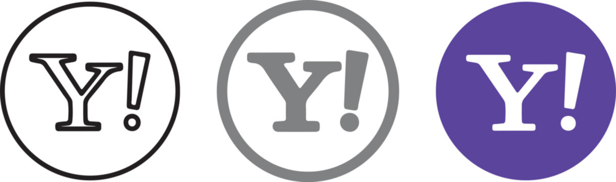 Yahoo logo icon set featuring exclamation mark symbol in flat minimalist design style for web and digital interface isolated on transparent background