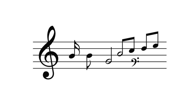 Classical musical notes arranged on a standard five-line staff with a treble clef isolated on white background.