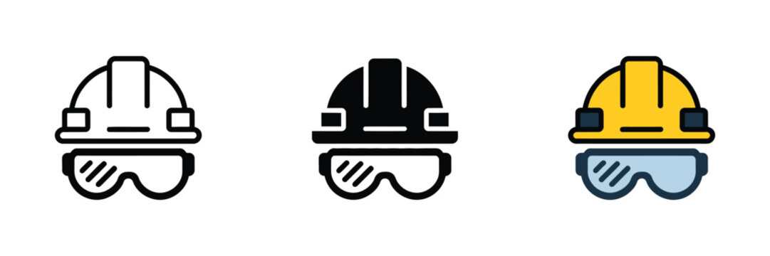 Hard Hat with Goggles Icon Featuring Construction Helmet, Safety Mask and Protection Glasses for Engineer Safety Equipment Design