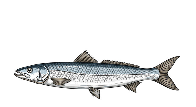 Realistic color illustration of a bluefish mackerel swimming isolated on a plain white background in side view.