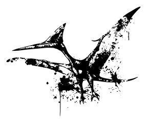 Pterodactyl Flying Dinosaur Silhouette Ink Splatter Grunge Illustration Prehistoric Pterosaur Vector Art © Luka