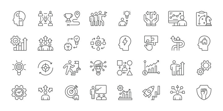 Adaptability icons in line design. adaptability, flexibility, change, resilience, growth, problem solving, adjustment on white background vector. Adaptability editable stroke icons.