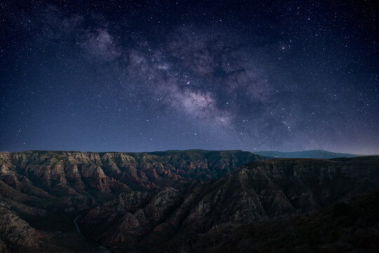 Milky Way over Sycamore Canyon AZ.  20% moon near western horizon exposes inner canyon