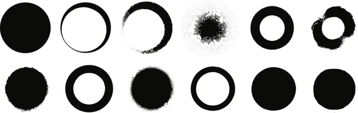 Set of various black hand drawn circles and ring shapes on white background with elements collection scribble abstract artistic isolated circular