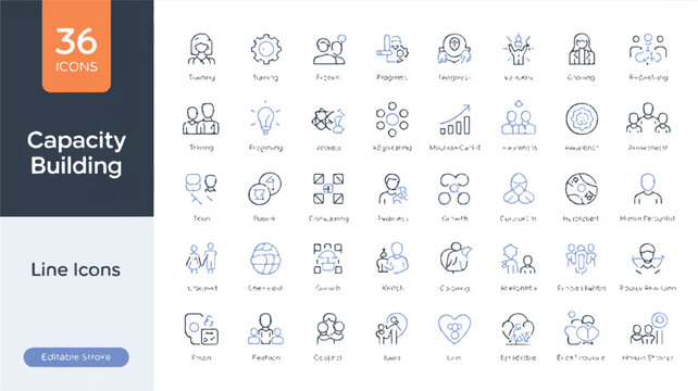 capacity building line icons set for business and teamwork concepts