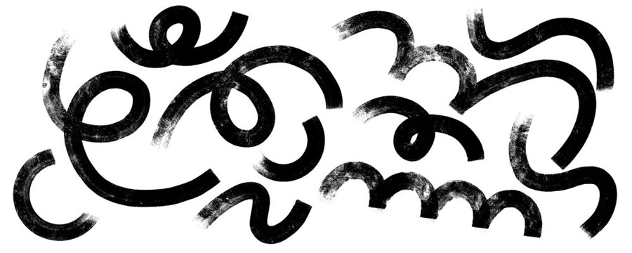 Black paint brush stroke lines vector set hand drawn abstract grunge squiggle scribble wave swirl ink texture elements pack