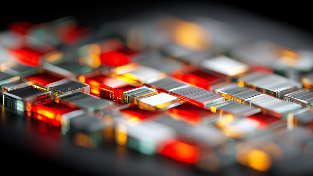 Abstract modular blocks arranged on a digital surface, representing data processing, technology systems, and modern computational design.

