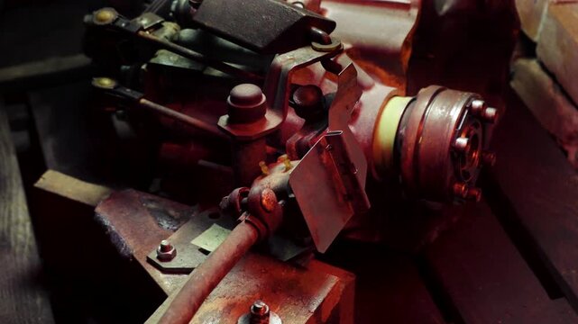 old gear shift box for front-wheel drive car cleaning from dirt with chemical agent and rinsing with water