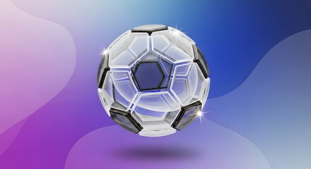 Naklejka premium Futuristic digital soccer ball on a vibrant gradient background