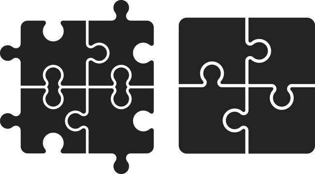 Jigsaw puzzle pieces illustration black and white interlocking shapes for problem solving concepts