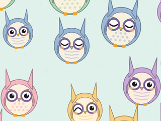 Fototapeta premium Kawaii Owls Nursery Animal Pattern Design