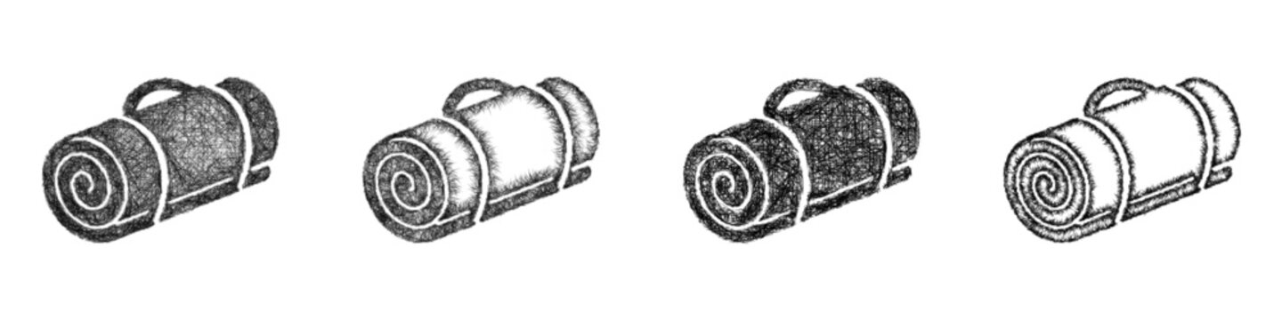 Sketch black and white bedroll icon design set