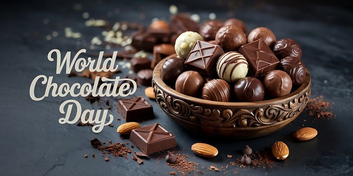 World chocolate day celebration with assorted truffles and gourmet chocolates