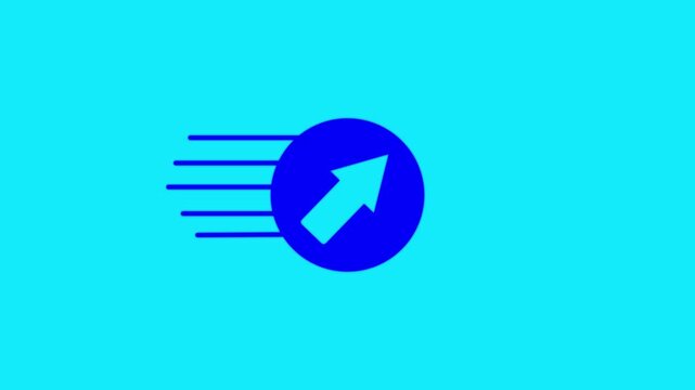 Speed arrow circle blue background icon features motion direction lines. It represents fast business growth and career success.