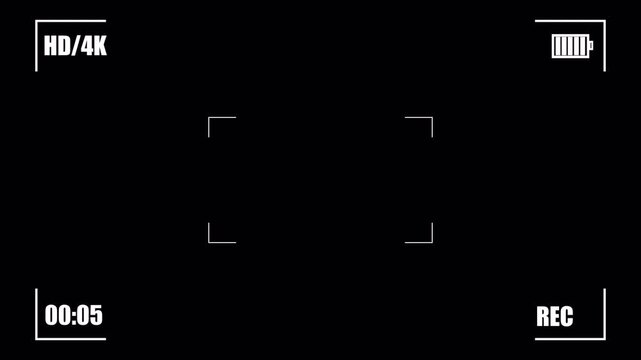 Video Camera Recorder Screen Overlay on Transparent Background, Digital Recording HUD Motion Graphic, 4K Alpha Channel