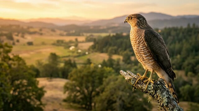 cooper's hawk perched on branch in yellowstone national park usa close up video