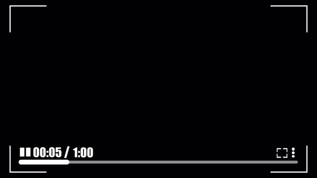 Video Player Screen Overlay on Transparent Background, Playback Progress Bar HUD Motion Graphic, 4K Alpha Channel.