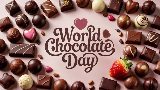World chocolate day celebration with assorted gourmet chocolates and fresh strawberries