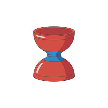 Red and blue diabolo juggling toy isolated on white background, for circus performance, and skill based, outdoor recreation fun