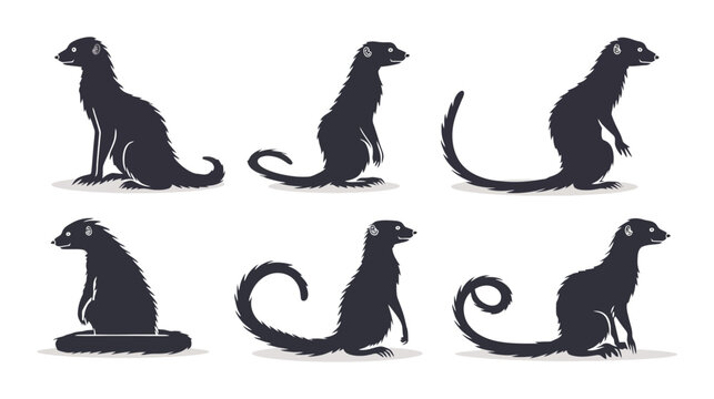 Meerkat silhouette vector set, standing suricate animal icons in various poses, black wildlife mammal graphics for nature design