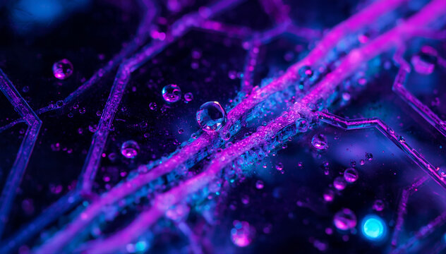 Bionic circuit board wallpaper featuring glowing plant veins and frosted resin