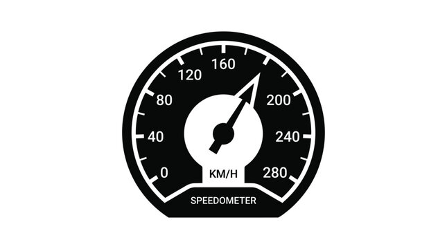 Speedometer Gauge With Needle And Scale Black Silhouette Design