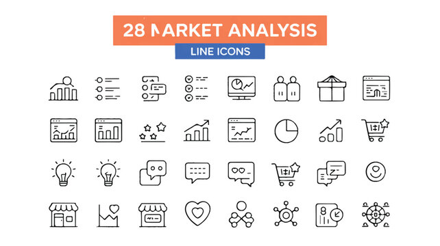 market analysis line icons for business and finance concepts