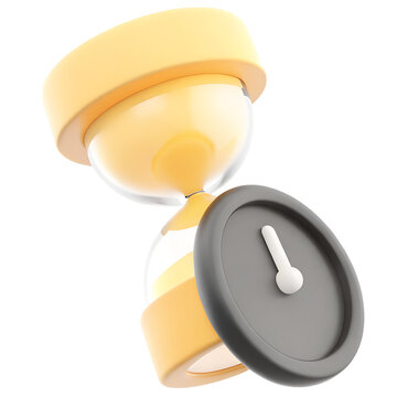 3D Hourglass and Clock Icon Isolated on White Background, Time Management Deadline Productivity Concept